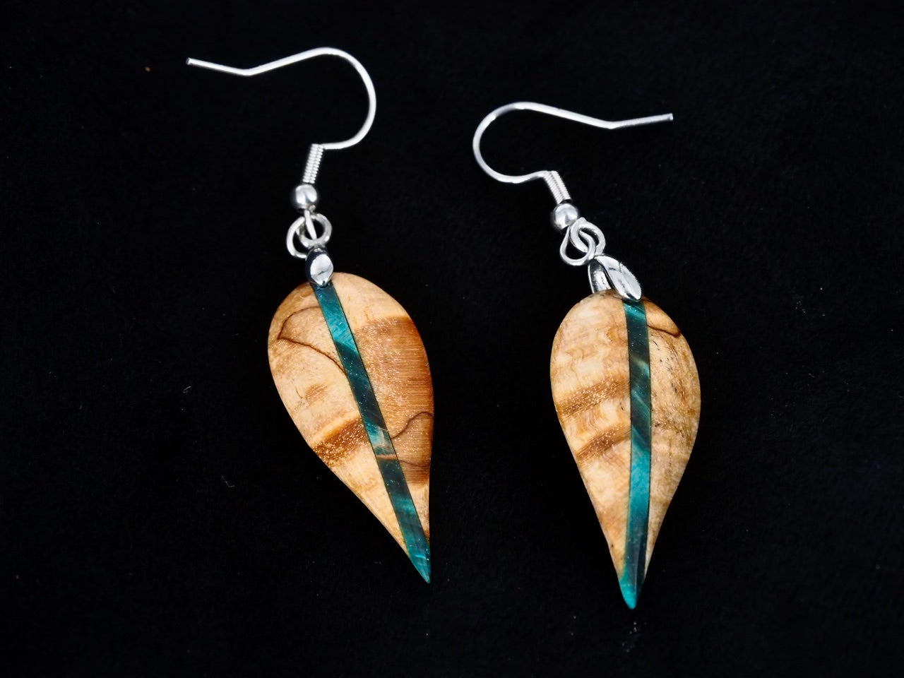Earrings with Beige and Turquoise stabilized birch Wood