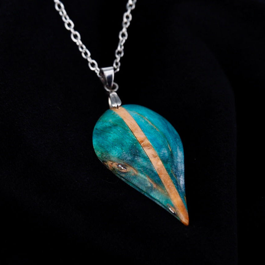 Pendant with Turquoise and beige stabilised birch Wood