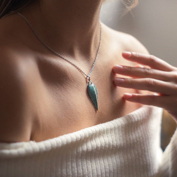 Pendant with Turquoise and beige stabilised birch Wood