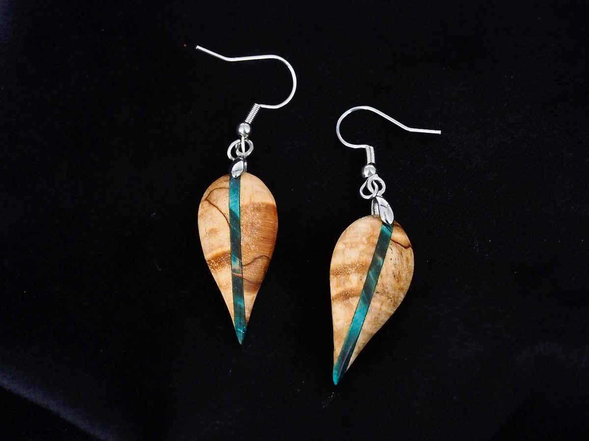 Boucles d'oreilles en bouleau stabilisé beige et turquoise