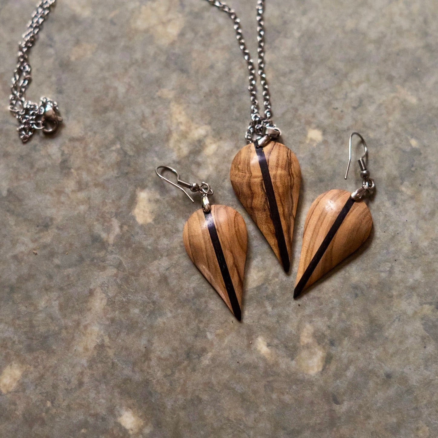 Olive Wood and Ebony Earrings