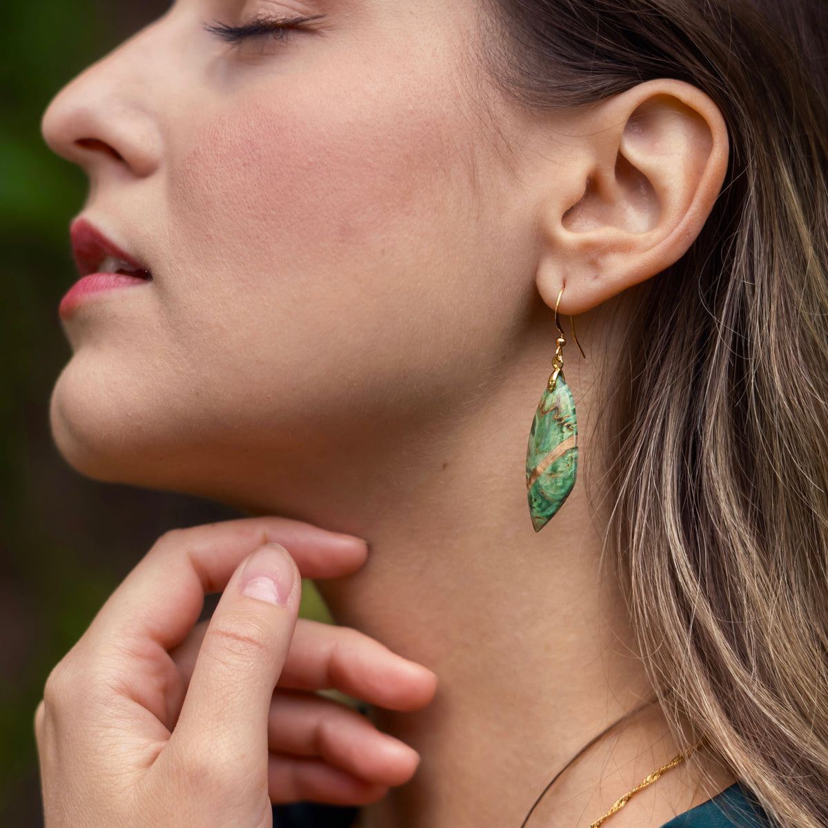 Earrings with Green and Beige stabilised birch Wood