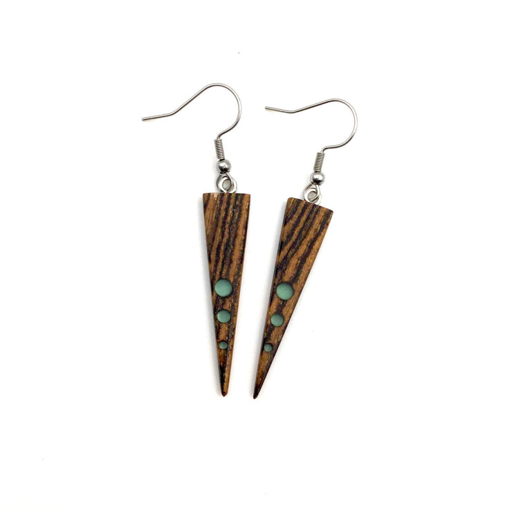 Turquoise and beige stabilized birch earrings