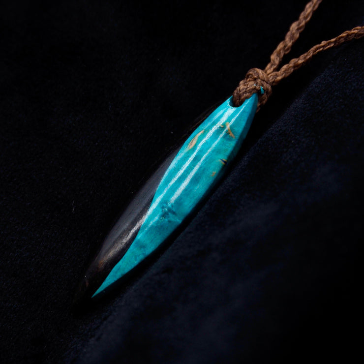 Pendant Yin- Ebony Wood and Turquoise Stabilized Birch Wood