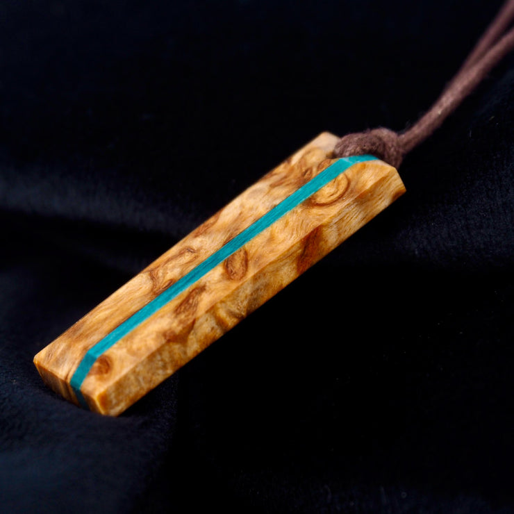 Pendentif Stèle 1 - Bois de Bouleau Stabilisé Beige et Turquoise