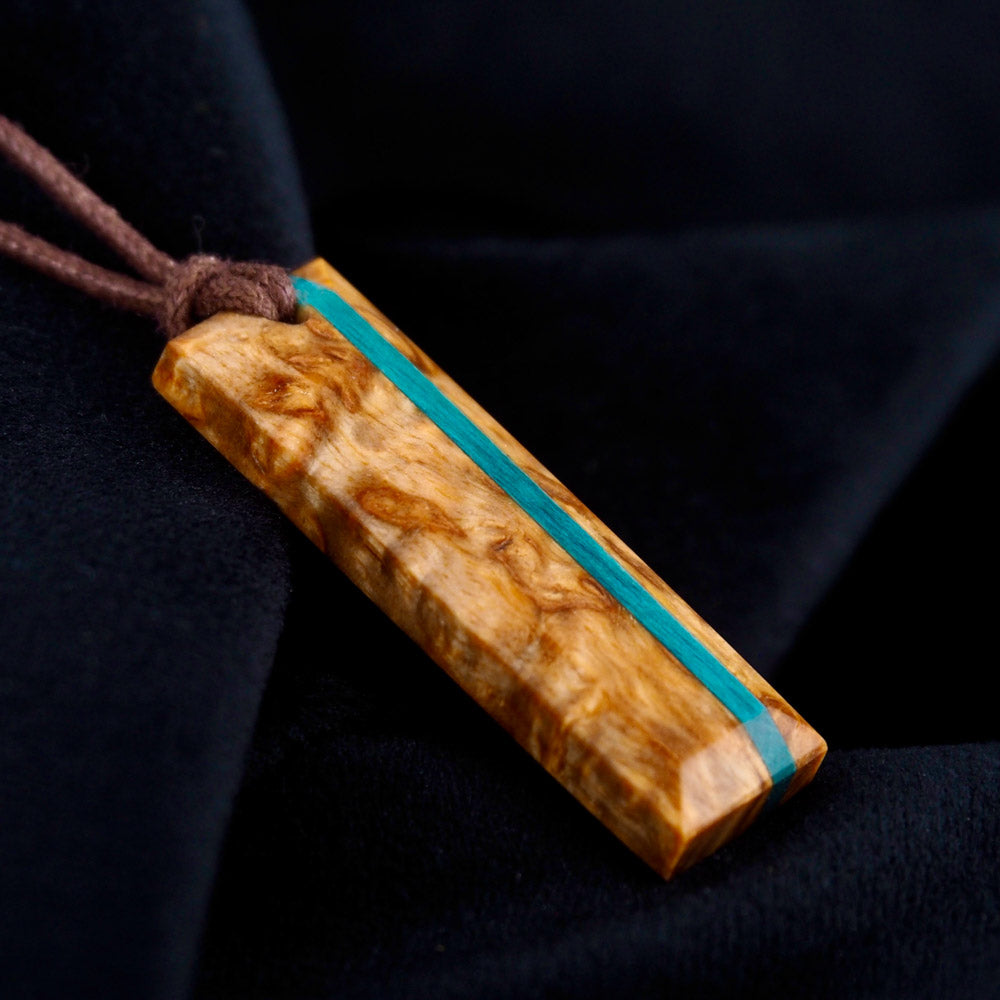 Pendentif Stèle 1 - Bois de Bouleau Stabilisé Beige et Turquoise