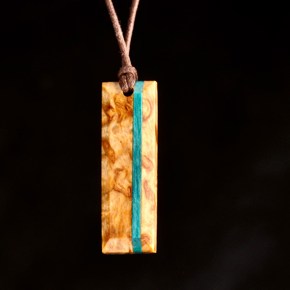 Pendentif Stèle 1 - Bois de Bouleau Stabilisé Beige et Turquoise