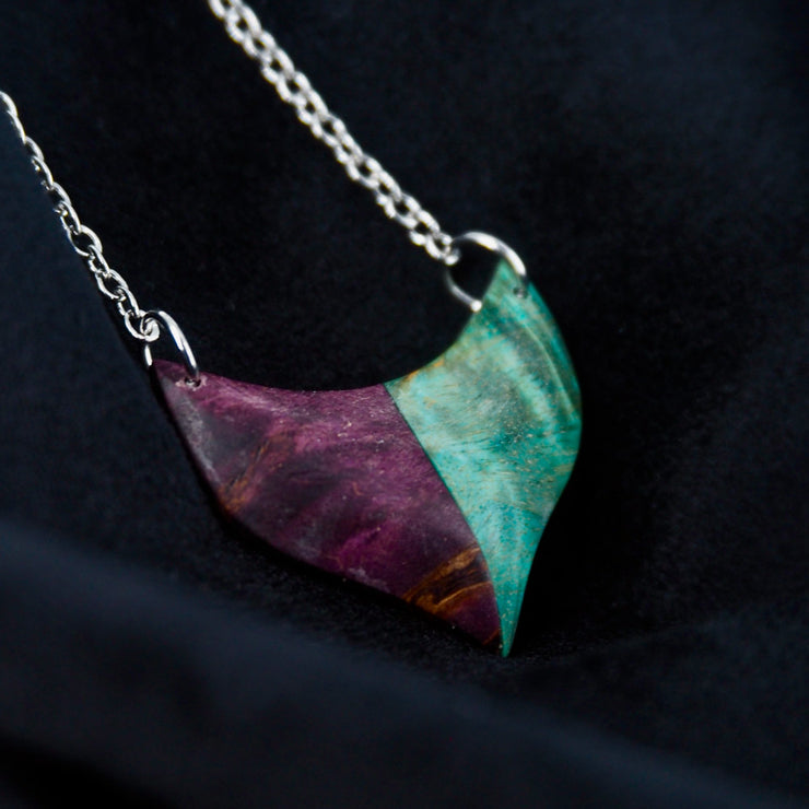 Pendant with Purple and Turquoise Stabilized Birch Wood 