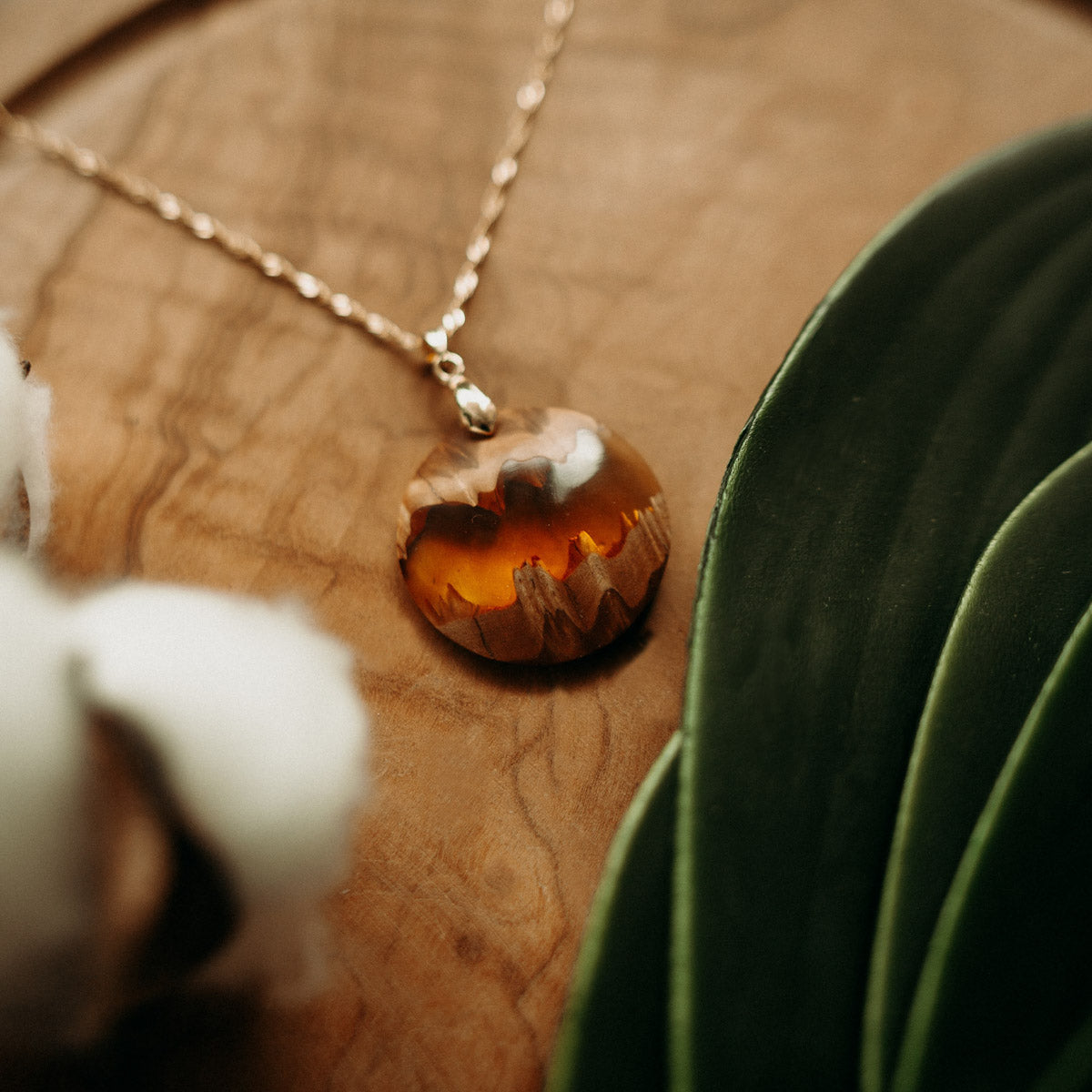 Pendentif en loupe d'eucalyptus - Orangé